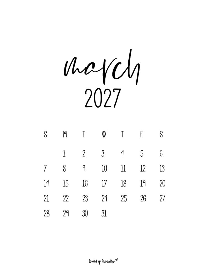 Printable March 2027 Calendar Design 63