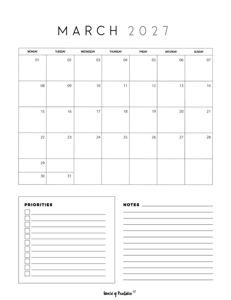 Printable March 2027 Calendar Design 64