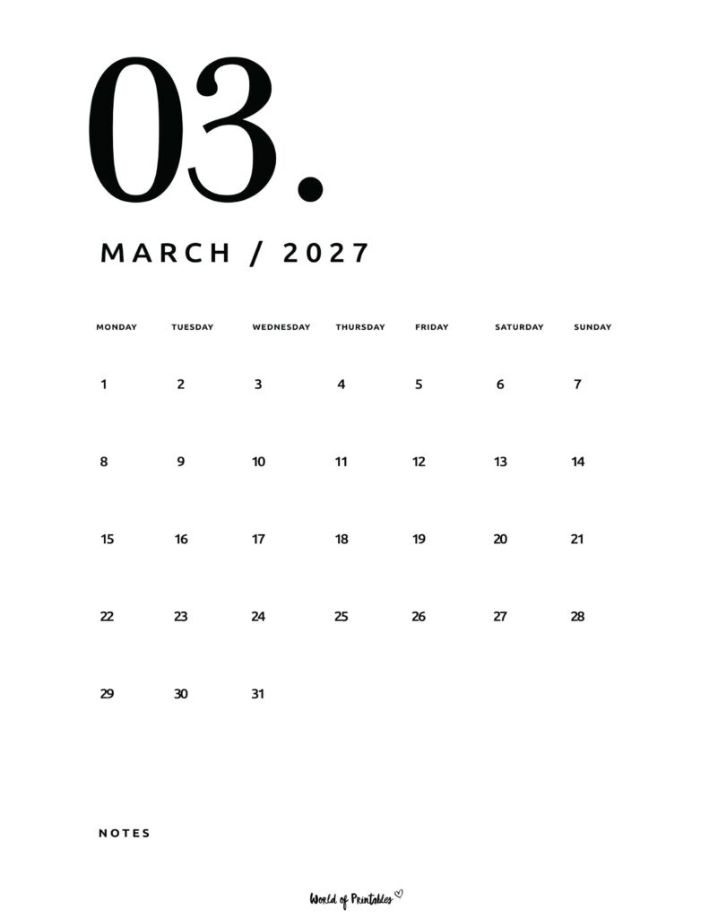 Printable March 2027 Calendar Design 65