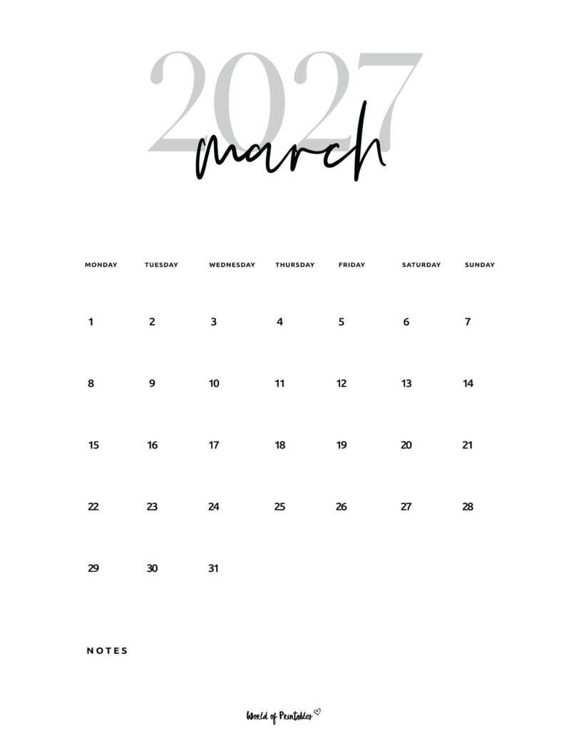 Printable March 2027 Calendar Design 66
