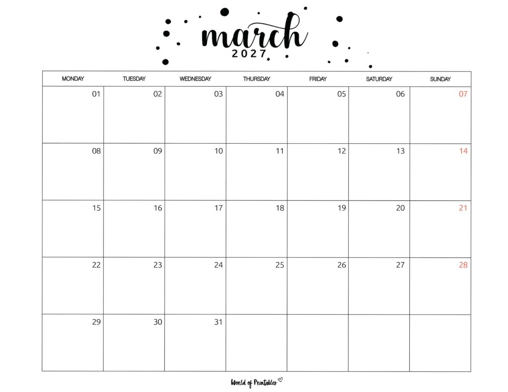 Printable March 2027 Calendar Design 67