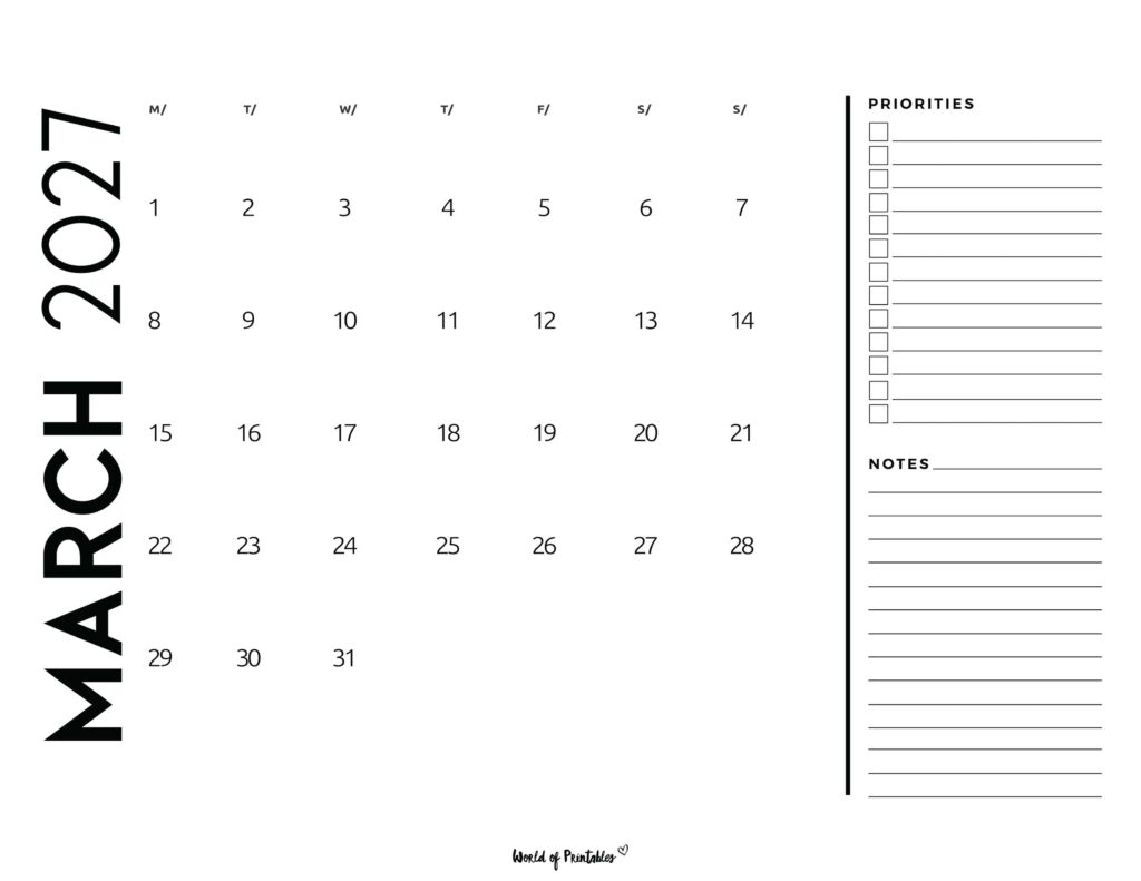 Printable March 2027 Calendar Design 68
