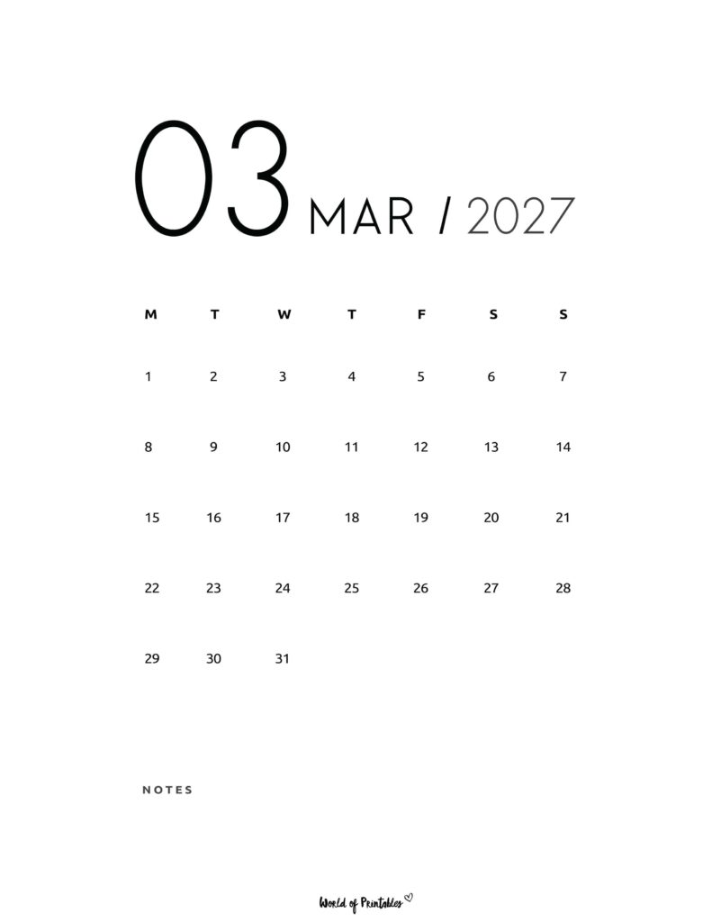 Printable March 2027 Calendar Design 69