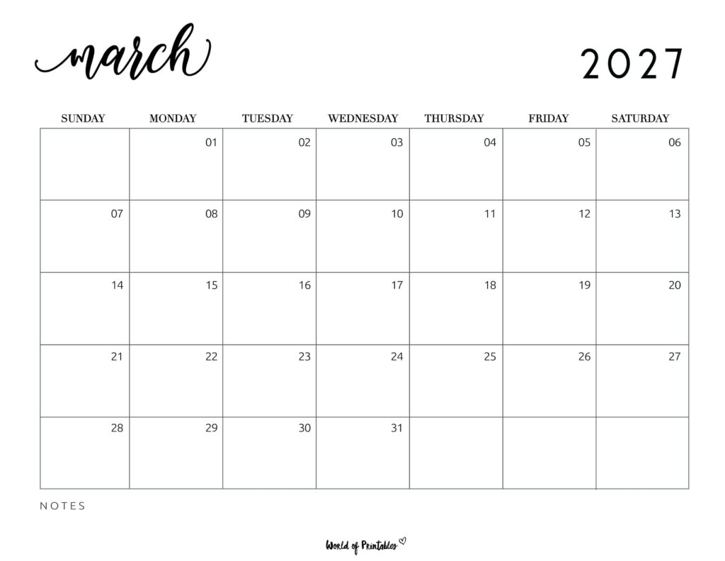 Printable March 2027 Calendar Design 7
