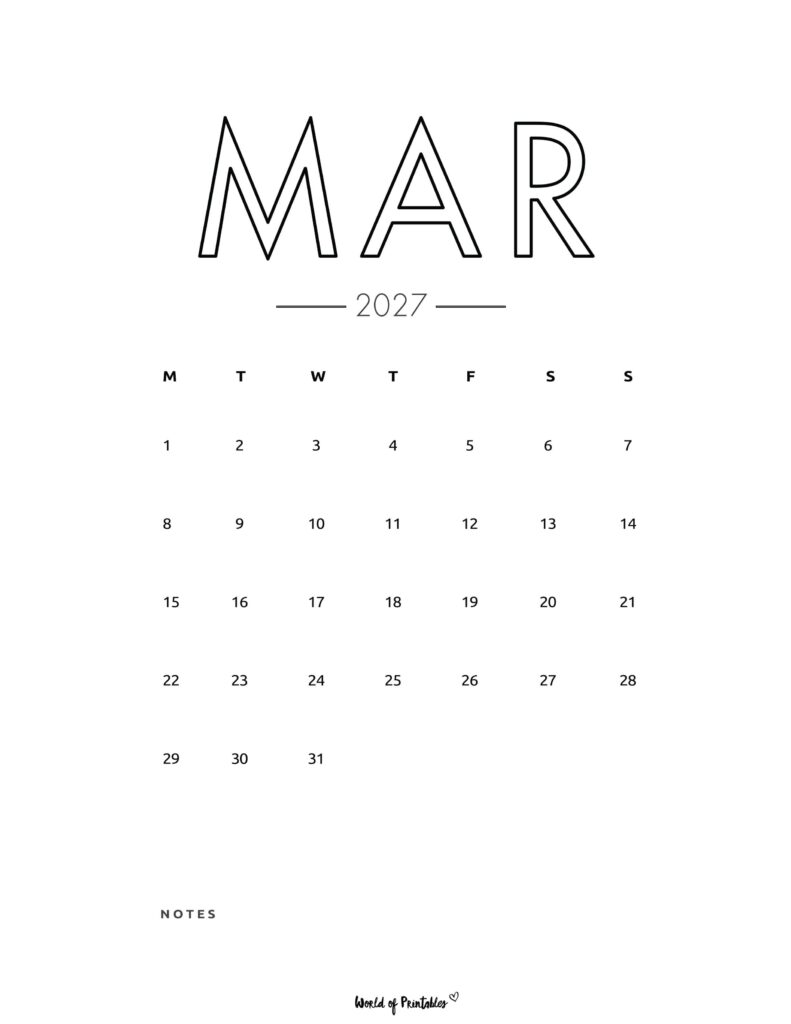 Printable March 2027 Calendar Design 70