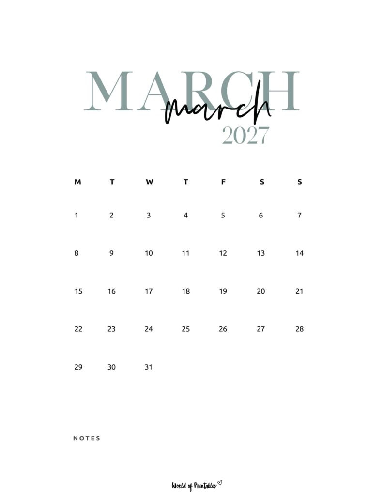Printable March 2027 Calendar Design 71