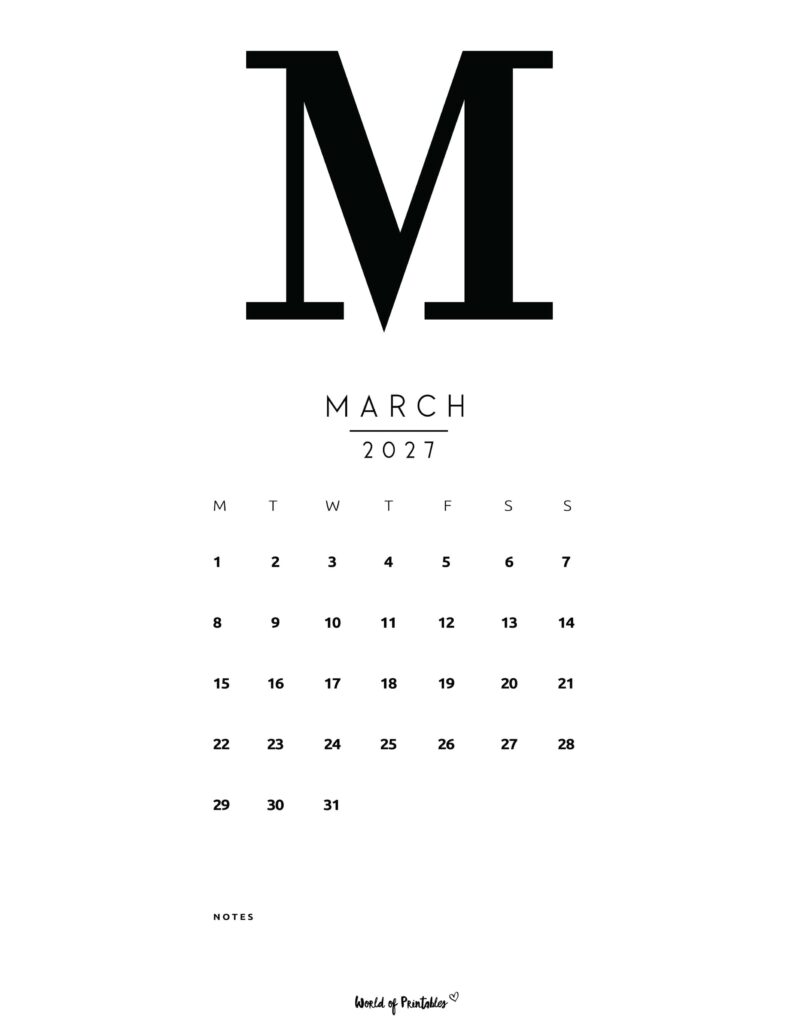 Printable March 2027 Calendar Design 73