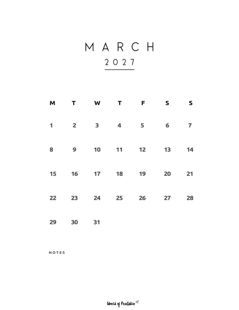 Printable March 2027 Calendar Design 74