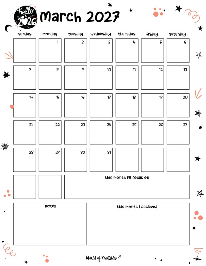 Printable March 2027 Calendar Design 88