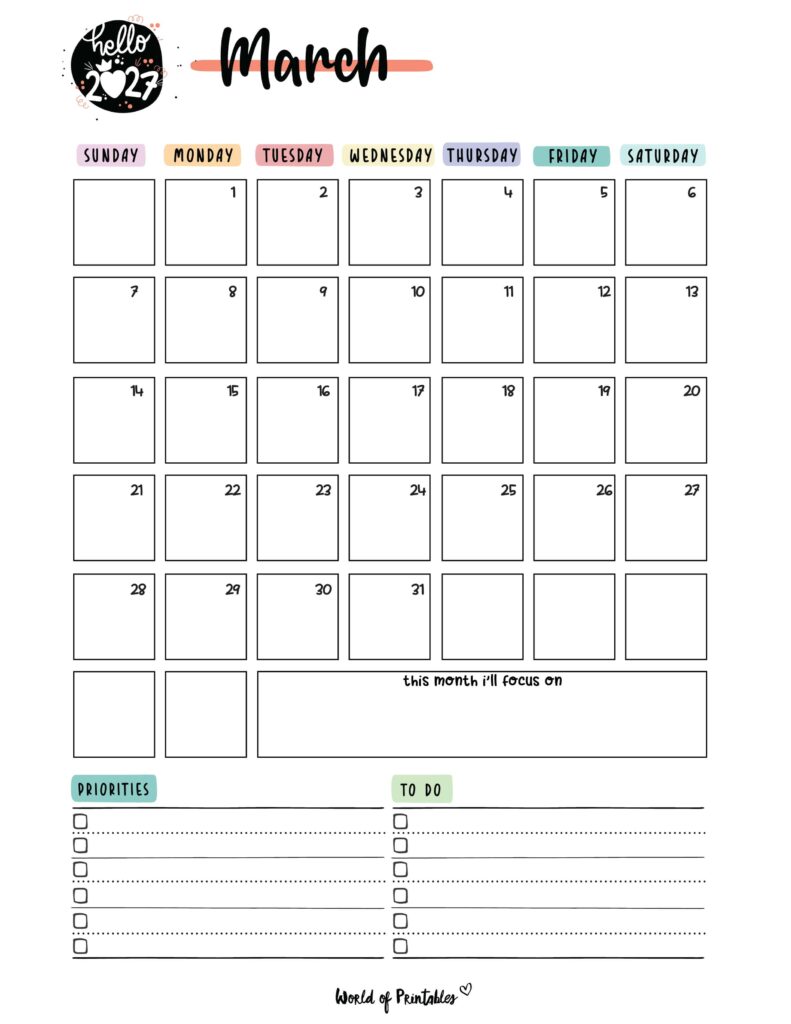 Printable March 2027 Calendar Design 90