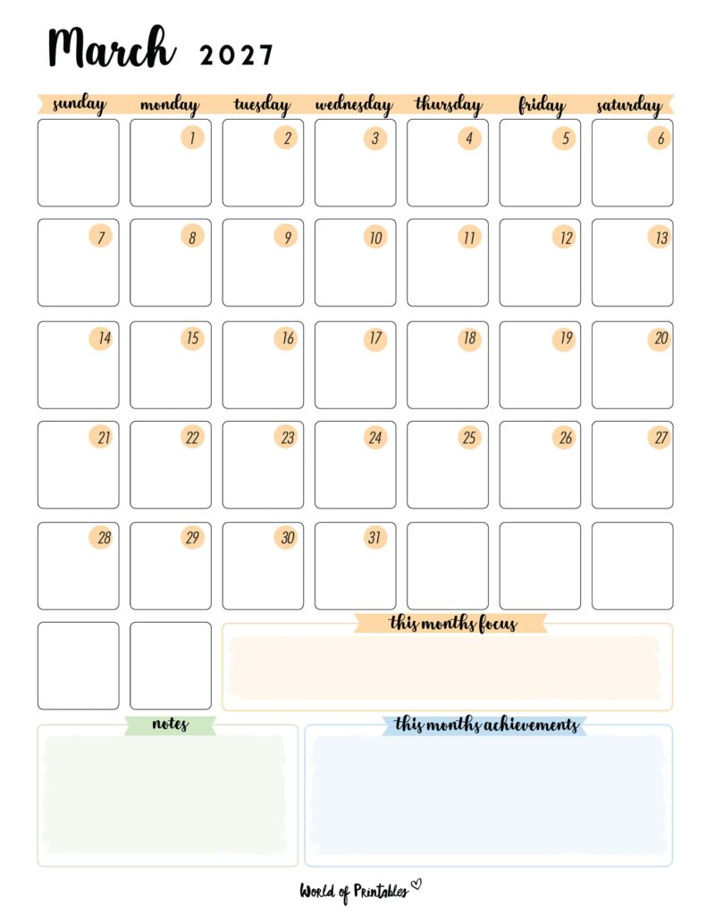 Printable March 2027 Calendar Design 91