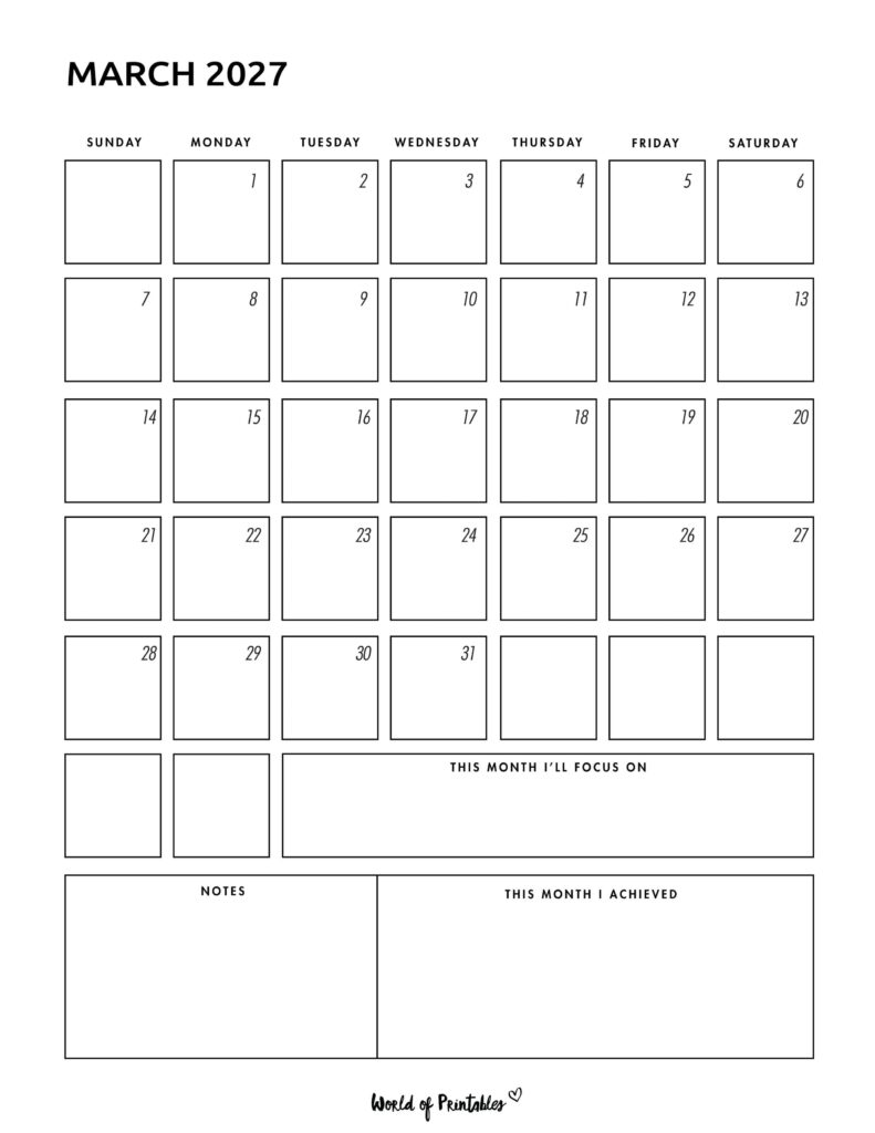 Printable March 2027 Calendar Design 92