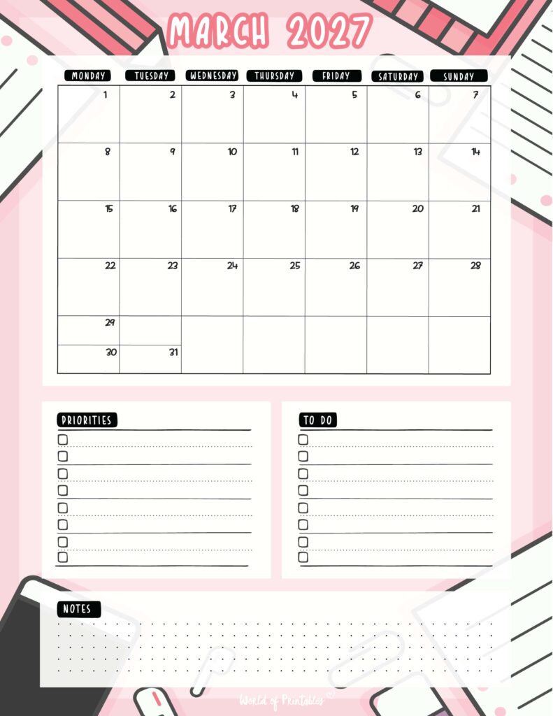 Printable March 2027 Calendar Design 94