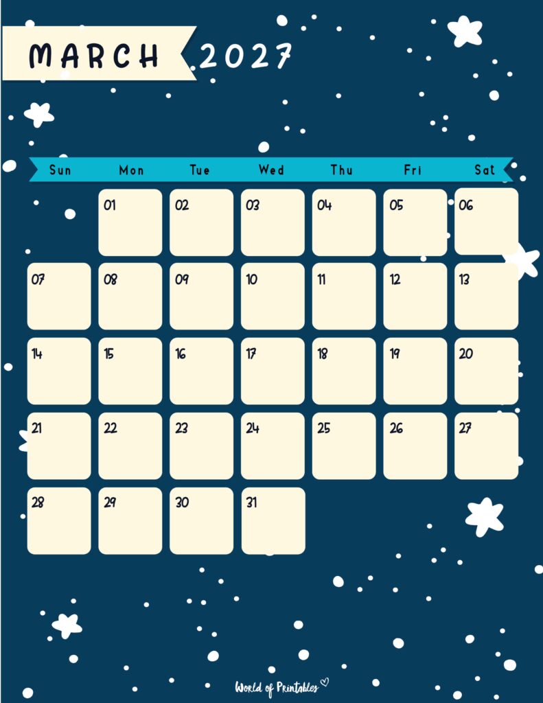 Printable March 2027 Calendar Design 95