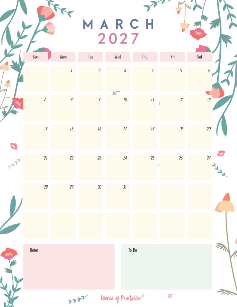 Printable March 2027 Calendar Design 99