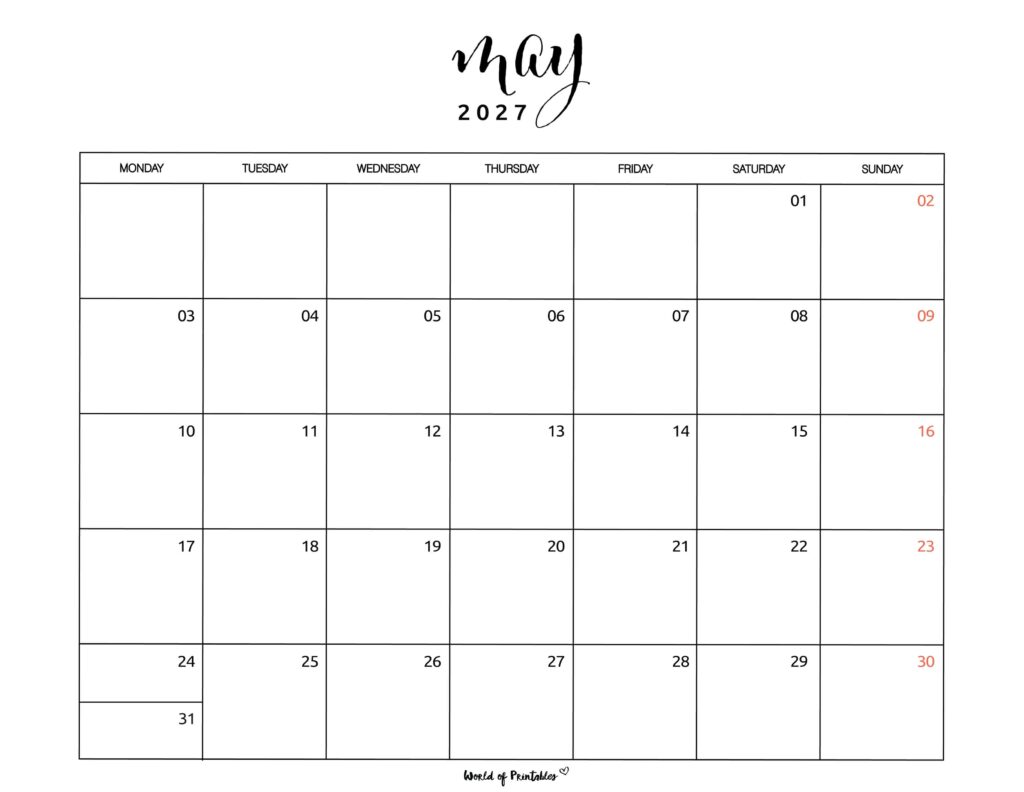 Printable May 2027 Calendar Design 1