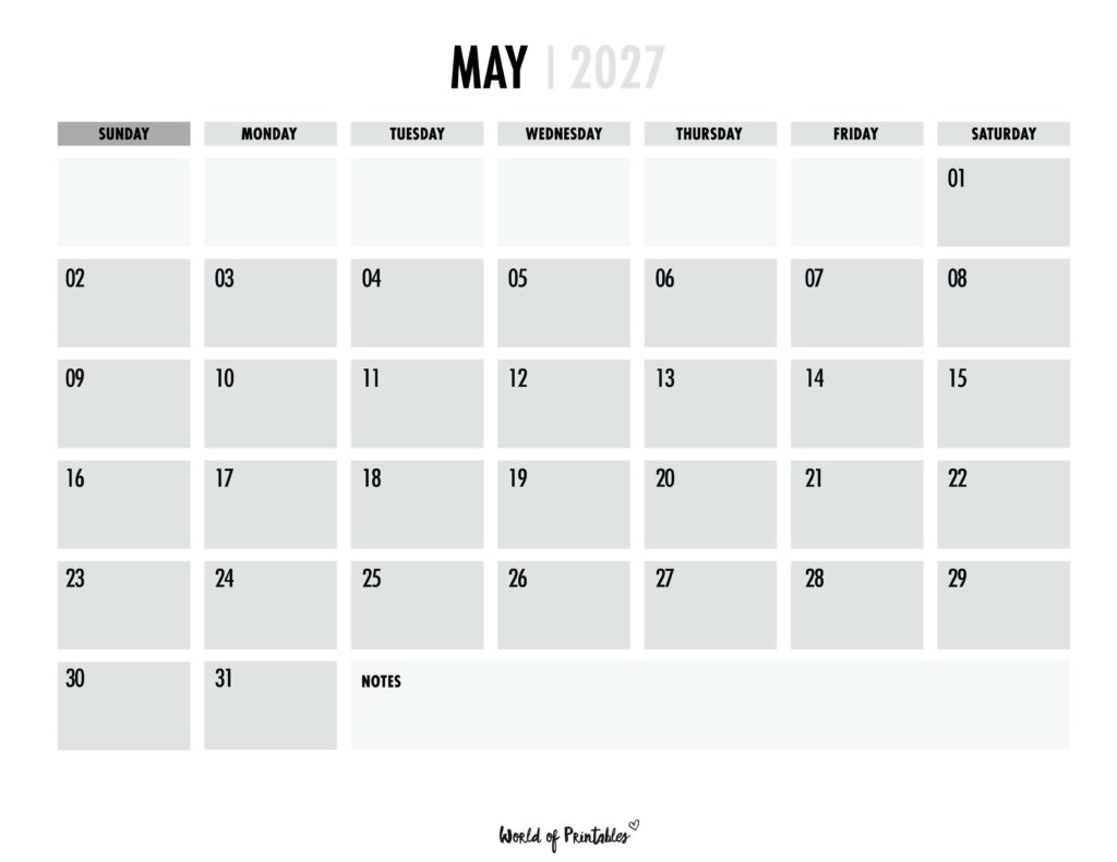 Printable May 2027 Calendar Design 101