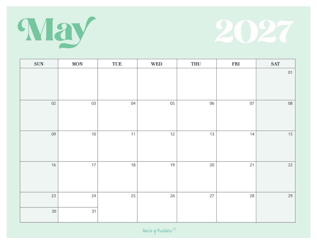 Printable May 2027 Calendar Design 207