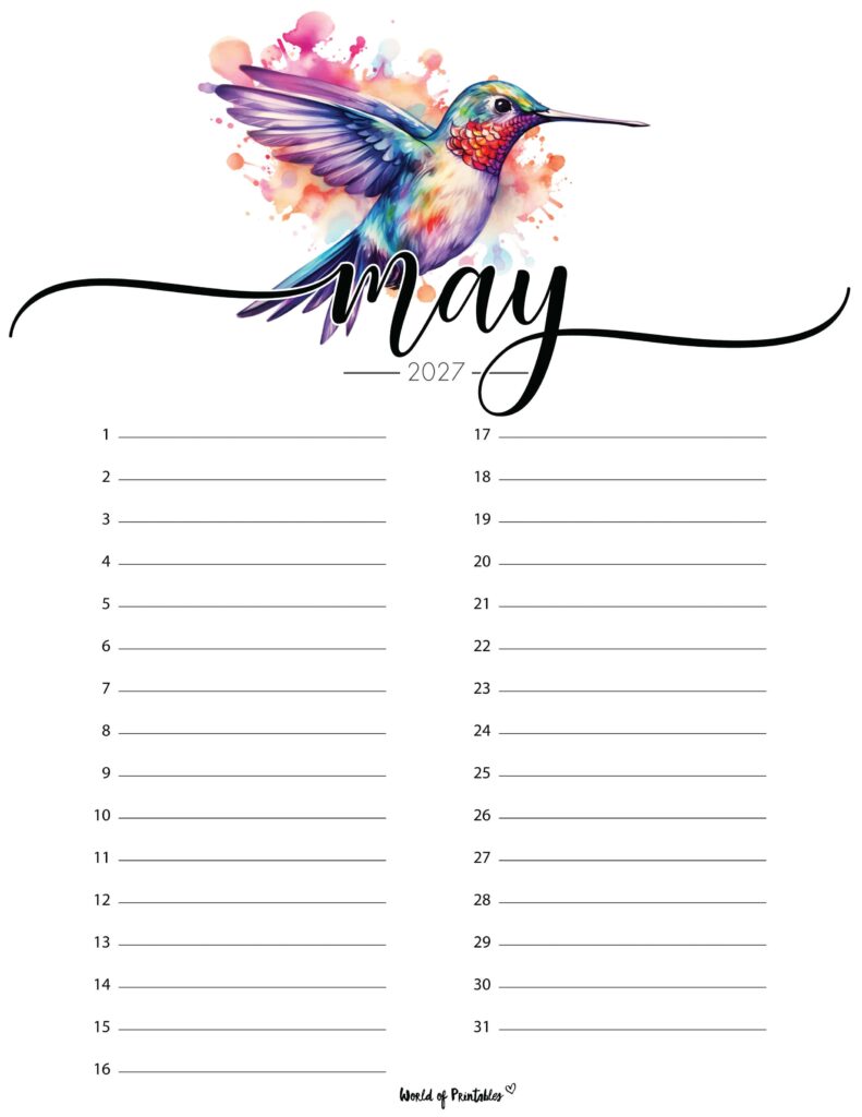 Printable May 2027 Calendar Design 216