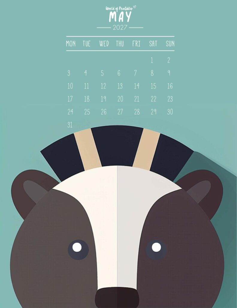 Printable May 2027 Calendar Design 251 - Monday