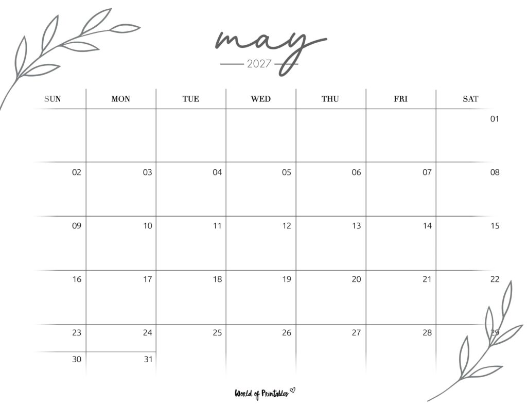 Printable May 2027 Calendar Design 255