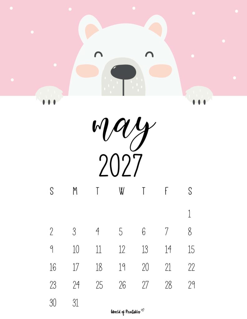 Printable May 2027 Calendar Design 30