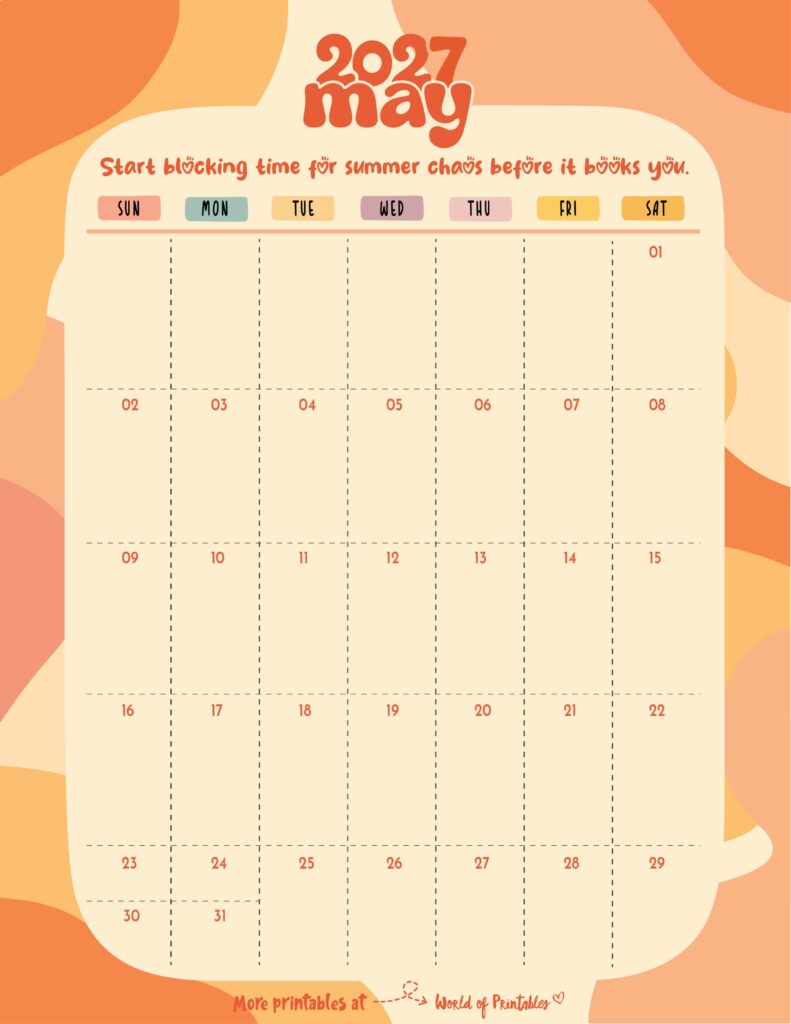 Printable May 2027 Calendar Design 303
