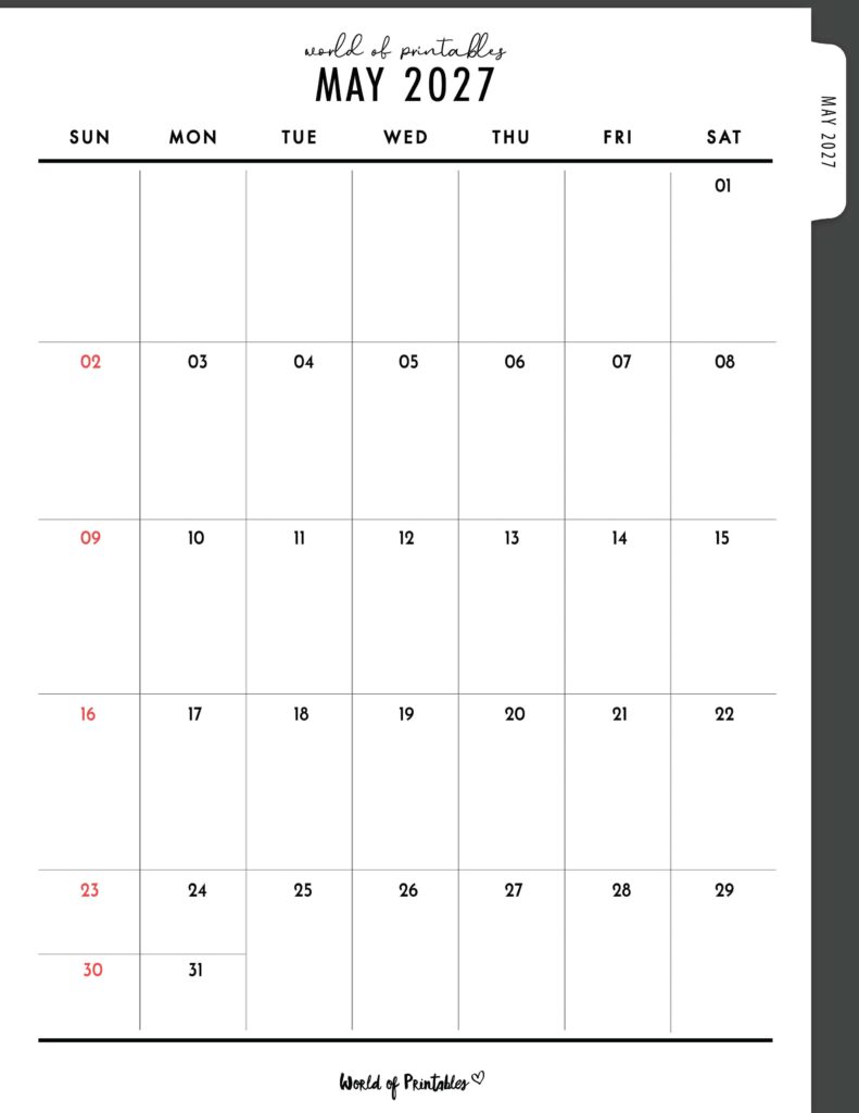 Printable May 2027 Calendar Design 307