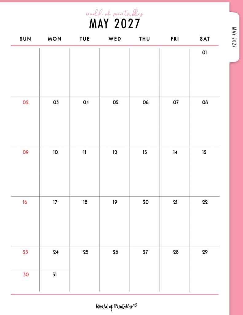 Printable May 2027 Calendar Design 308