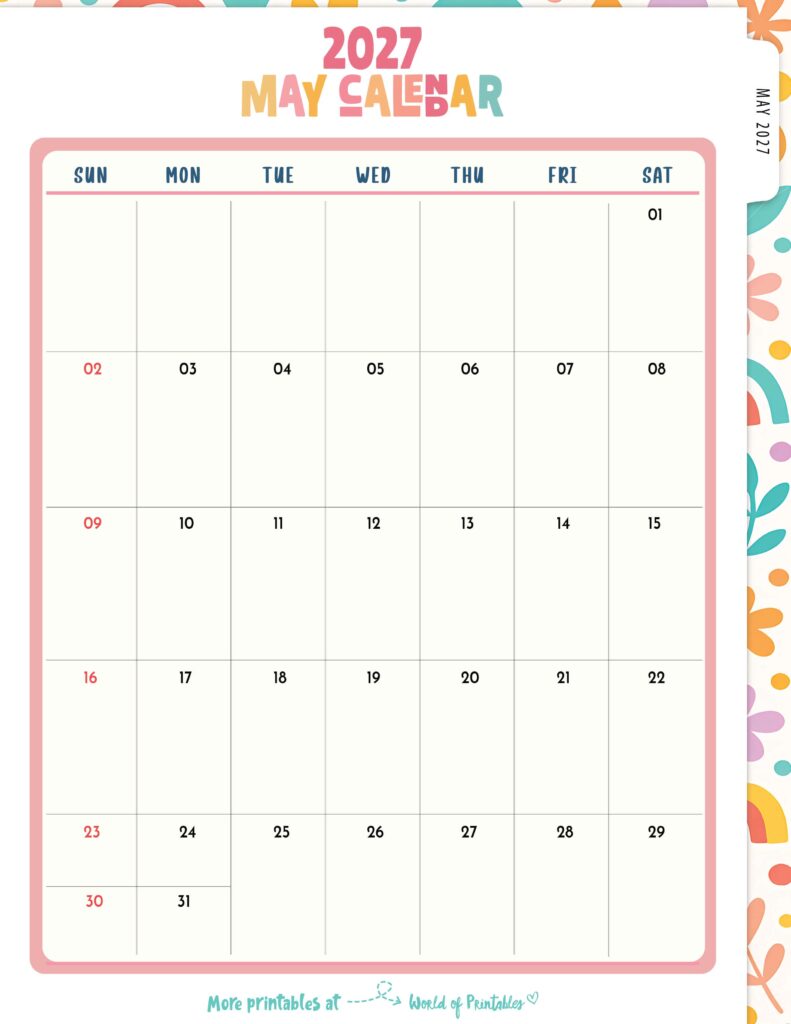 Printable May 2027 Calendar Design 310
