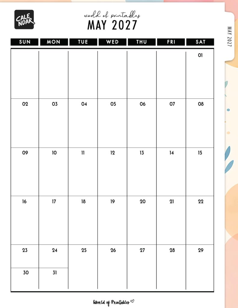 Printable May 2027 Calendar Design 312
