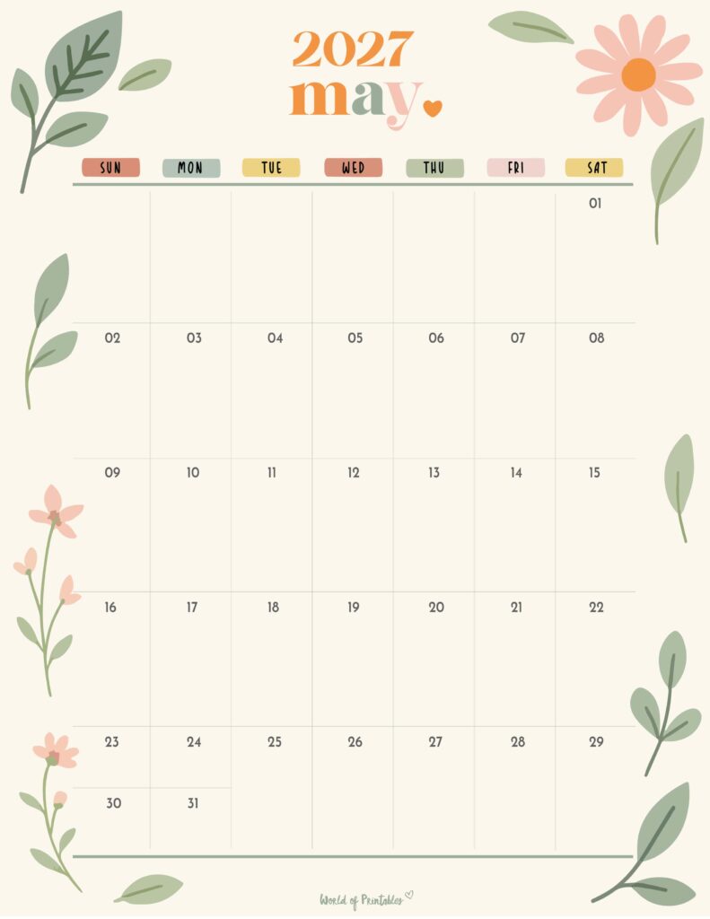 Printable May 2027 Calendar Design 345