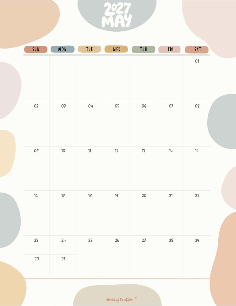 Printable May 2027 Calendar Design 347