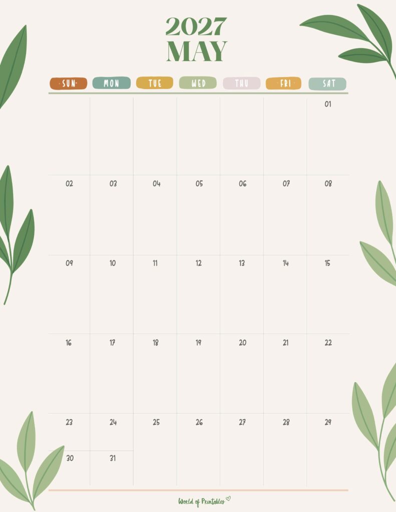 Printable May 2027 Calendar Design 354
