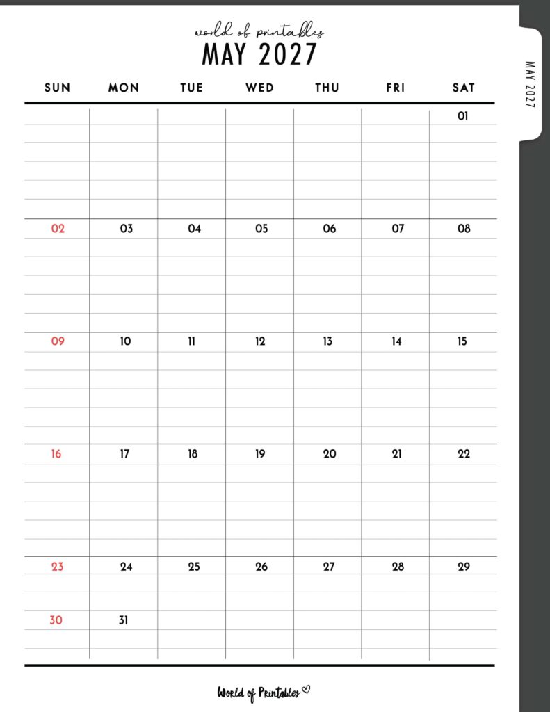Printable May 2027 Calendar Design 373