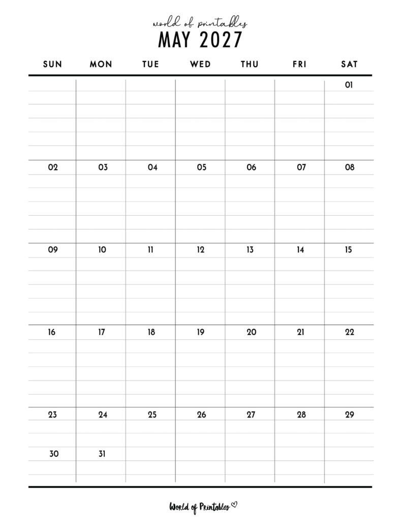 Printable May 2027 Calendar Design 374