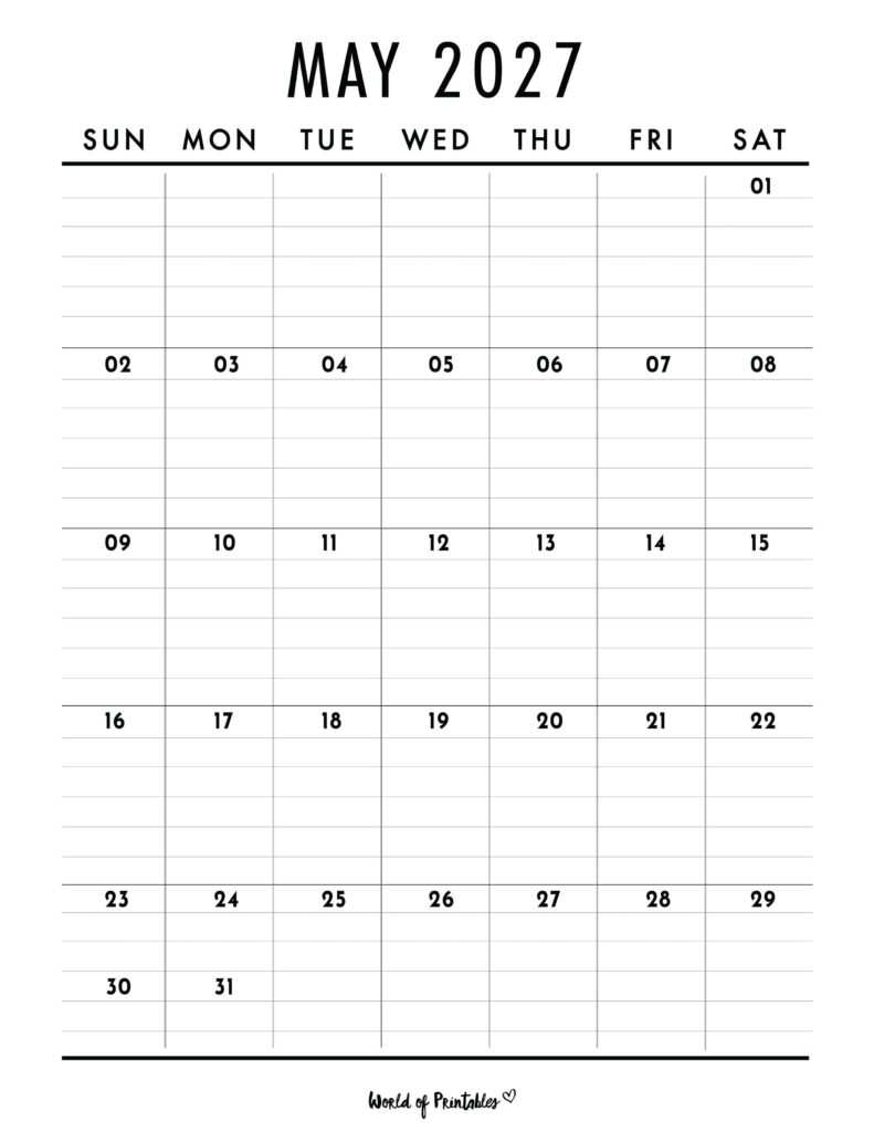 Printable May 2027 Calendar Design 375
