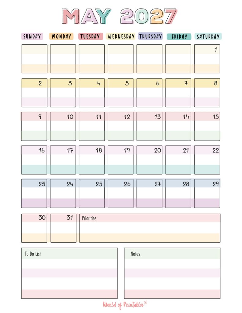 Printable May 2027 Calendar Design 98