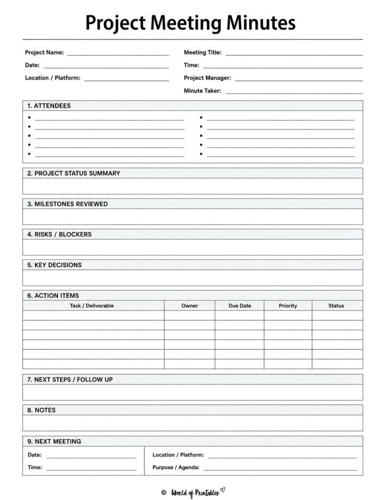 Project Meeting Minutes Template