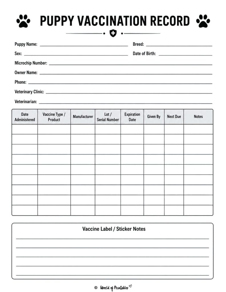 Puppy Vaccination Record