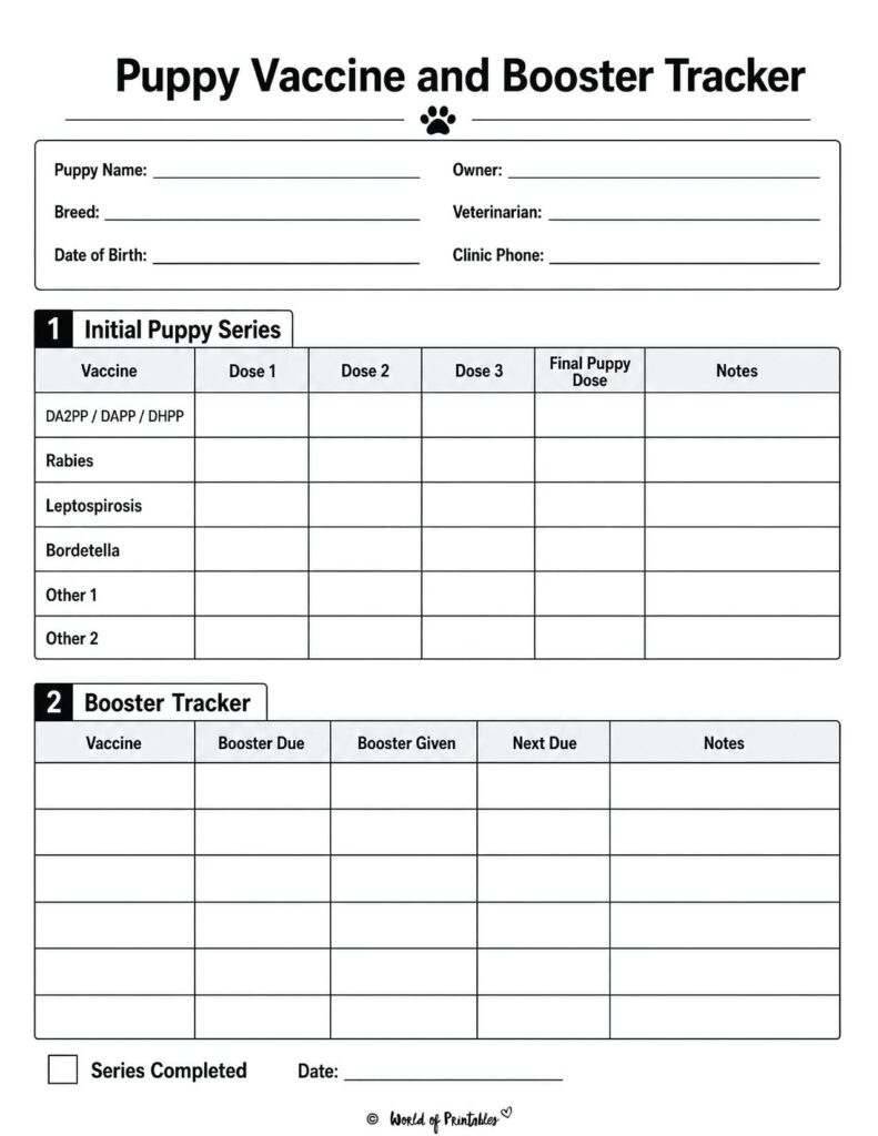 Puppy Vaccine and Booster Tracker