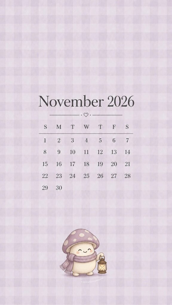 Purple Mushroom November Calendar Wallpaper 2026