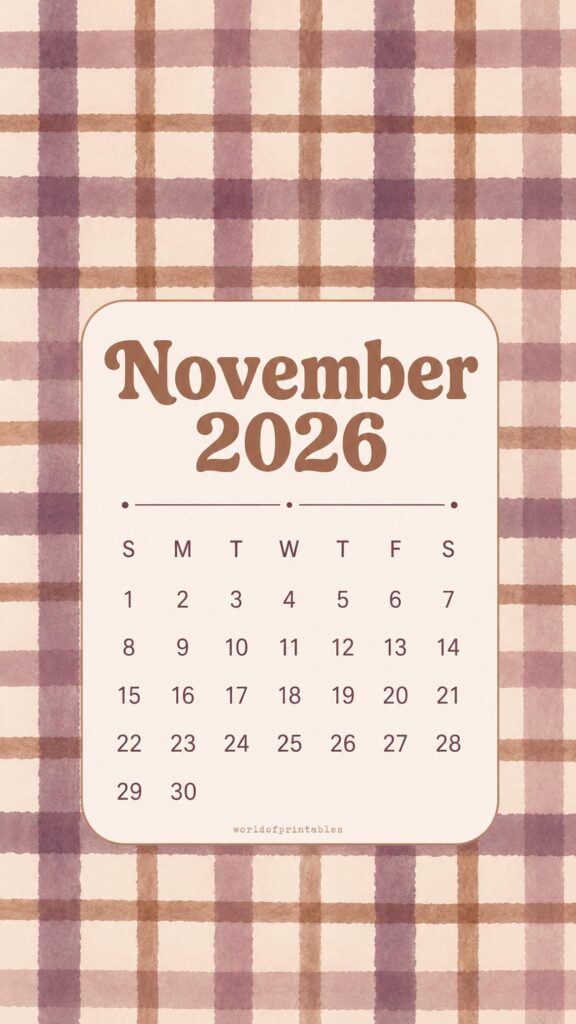 Purple Plaid November 2026 Calendar Wallpaper