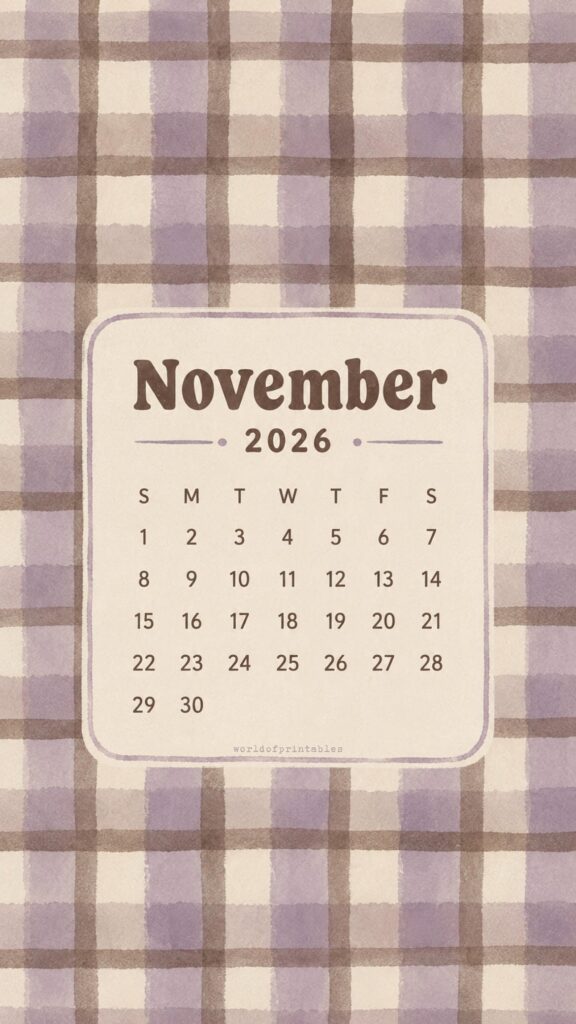 Purple Tartan November 2026 Calendar Wallpaper