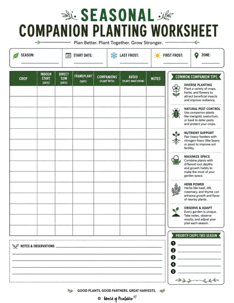 Seasonal Companion Planting Worksheet