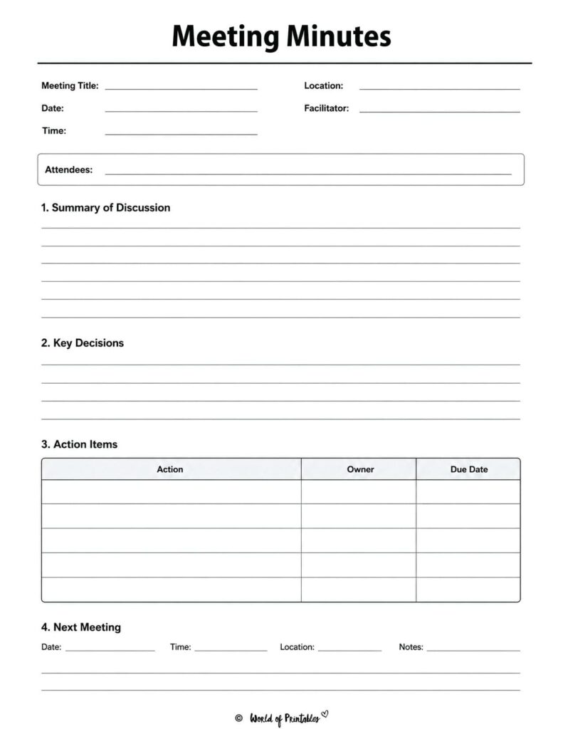 Simple Meeting Minutes Template