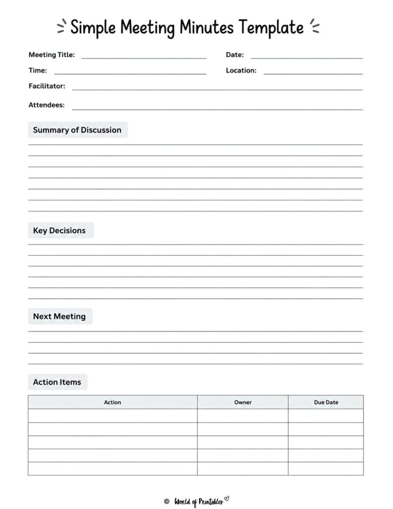 Simple Meeting Minutes Template