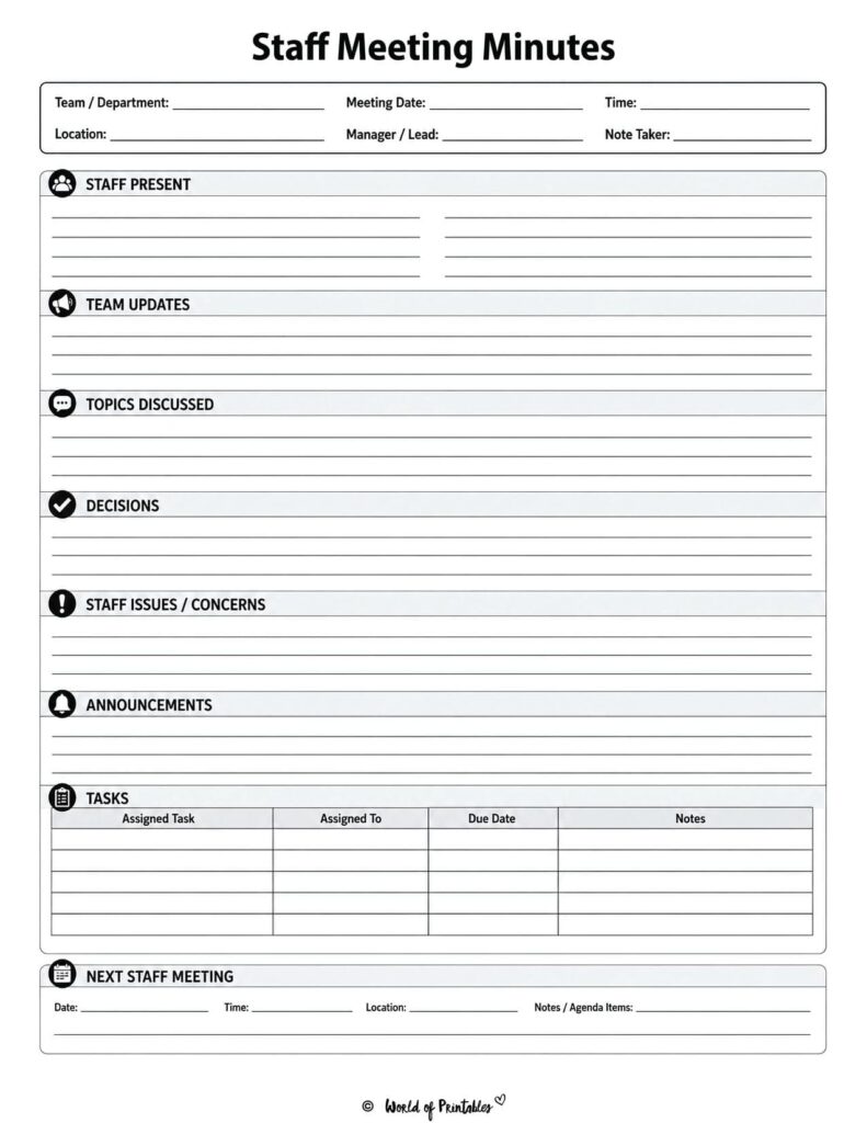 Staff Meeting Minutes Template