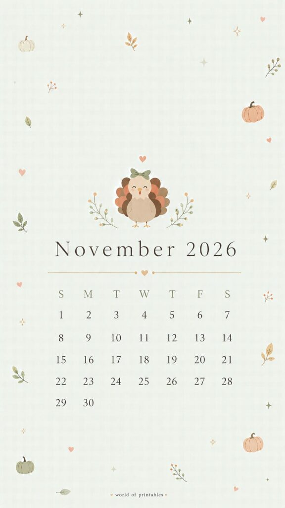 Thanksgiving Turkey November 2026 Phone Wallpaper