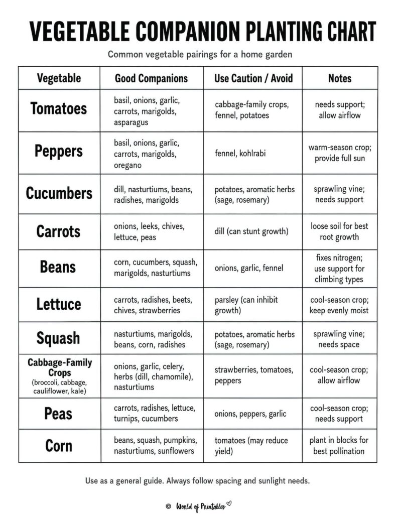 Vegetable Companion Planting Chart